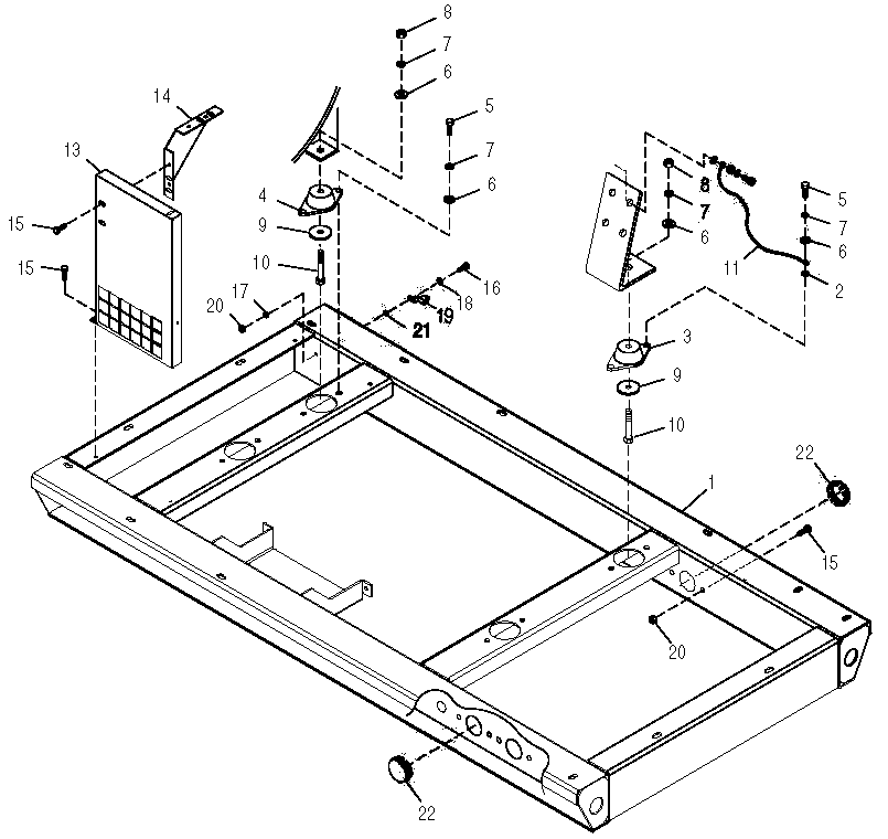 Mounting Base Diagram and Parts List for 0047230 (3686341)(2014) Generac Generator