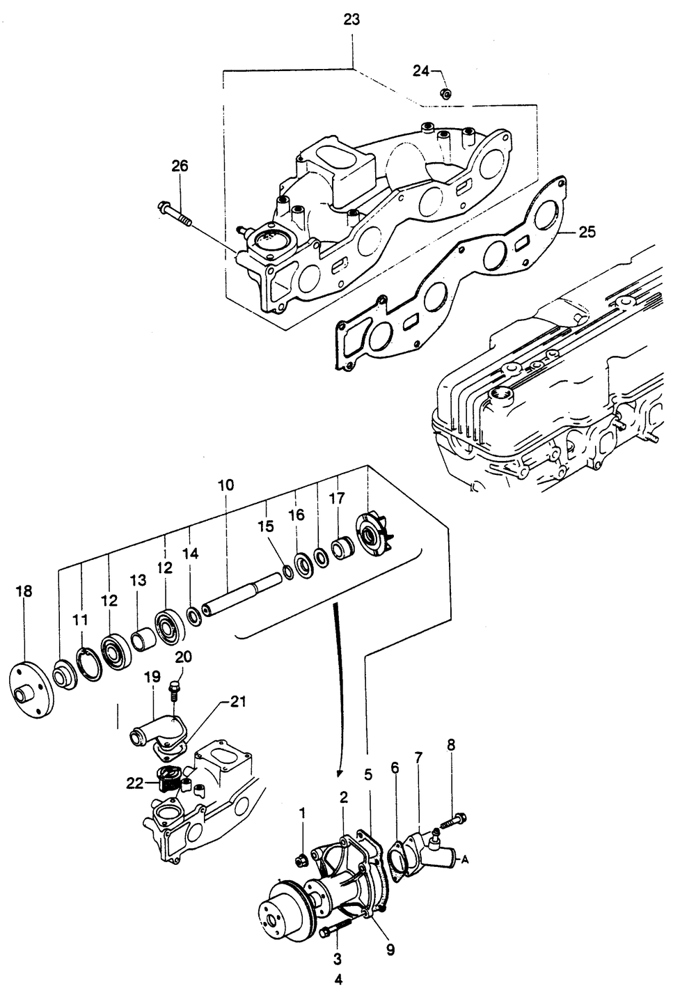 Intake Manifold And Water Pump Assembly Diagram and Parts List for 6962-4  Generac Welder