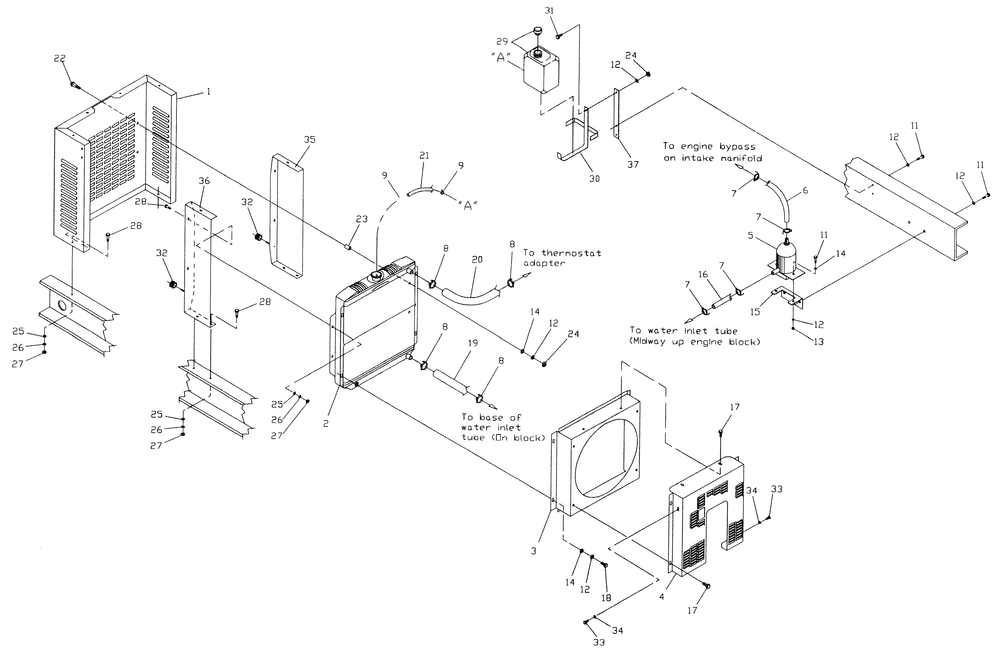 Radiator Diagram and Parts List for 0041260 (3167756 - 3214478)(2014) Generac Generator