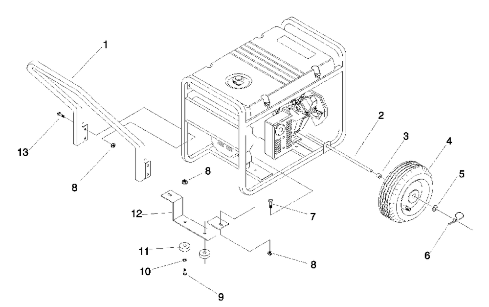 Deluxe Wheel Kit Diagram and Parts List for 93581 (1001-0)(1001-0) Generac Generator