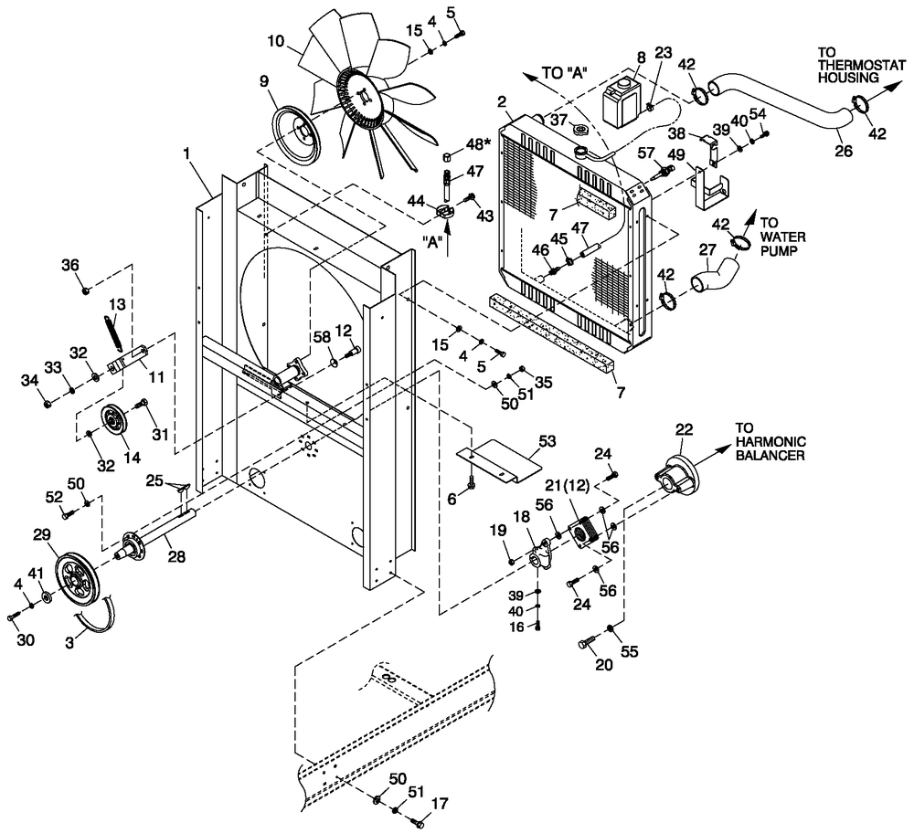 4.6l G3 Cooling Sytem And Fan Drive Diagram and Parts List for ST08046AVSN (4699641)(2007) Generac Generator