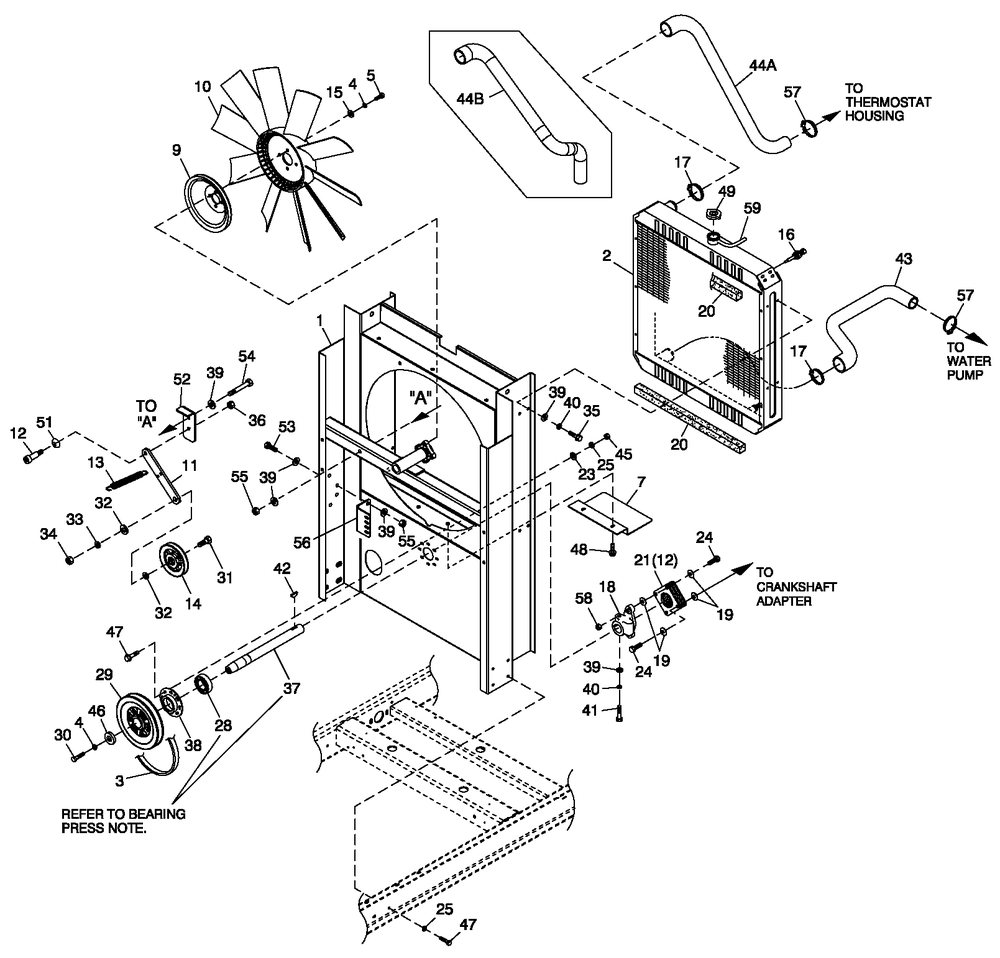 C2 Cooling System And Fan Drive Diagram and Parts List for 0056090 (5246790)(2008) Generac Generator