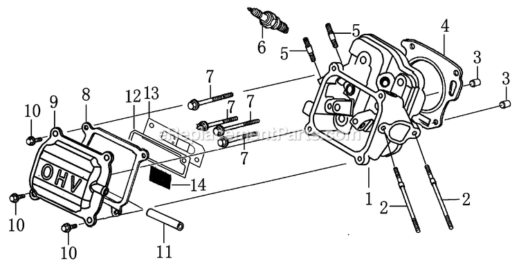 Cylinder Head Diagram and Parts List for 006412R0 (8107383)(2015) Generac Generator