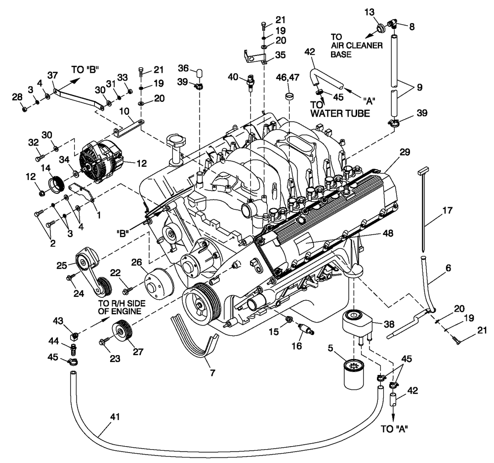 Engine Common Parts L/H Side Emissions Diagram and Parts List for QT10068AVAYA (6210339)(2010) Generac Generator