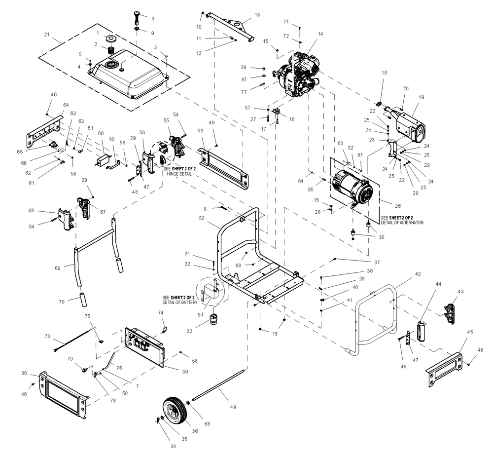 Ev Xp 50hz Australia 1 Diagram and Parts List for 0064290 (7889711 - 7889758)(2013) Generac Generator