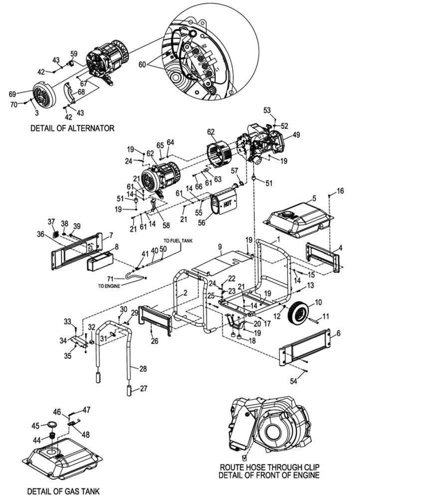 Frame Assembly Diagram and Parts List for 5797-0  Generac Generator