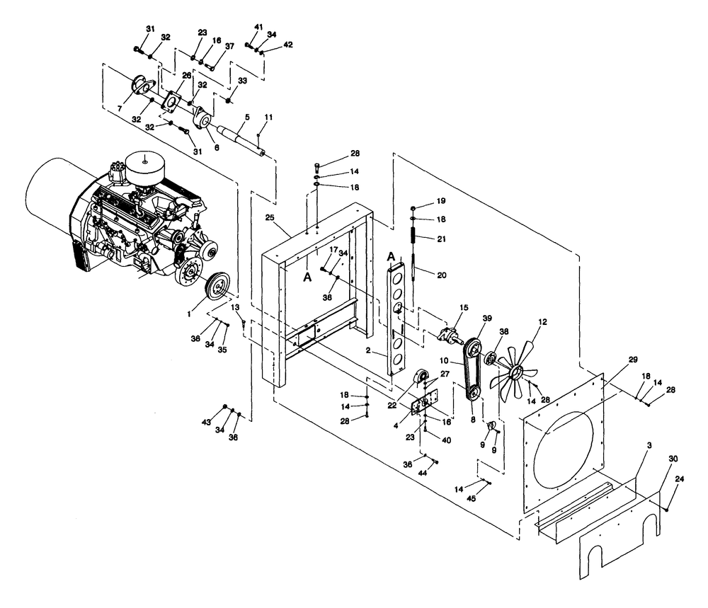 Fan Drive Diagram and Parts List for 4311-1 DG-50 Generac Generator