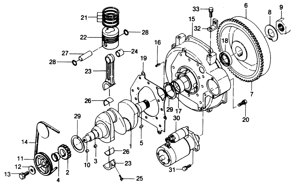 Crankshaft And Piston Assembly Diagram and Parts List for 1015-A  Generac Welder