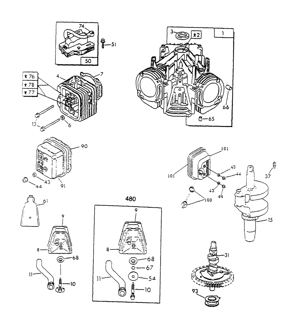 Gn-480 And Gn-570 Engine (Part 1) Diagram and Parts List for 0443-1  Generac Generator