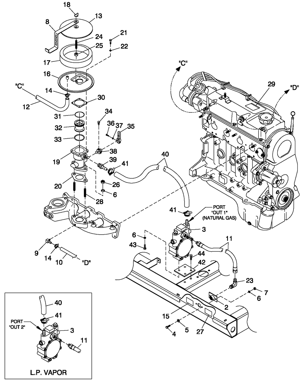 Ev Fuel System Ng/Lpv Diagram and Parts List for 0049132 (3797302 - 3797704)(2003) Generac Generator