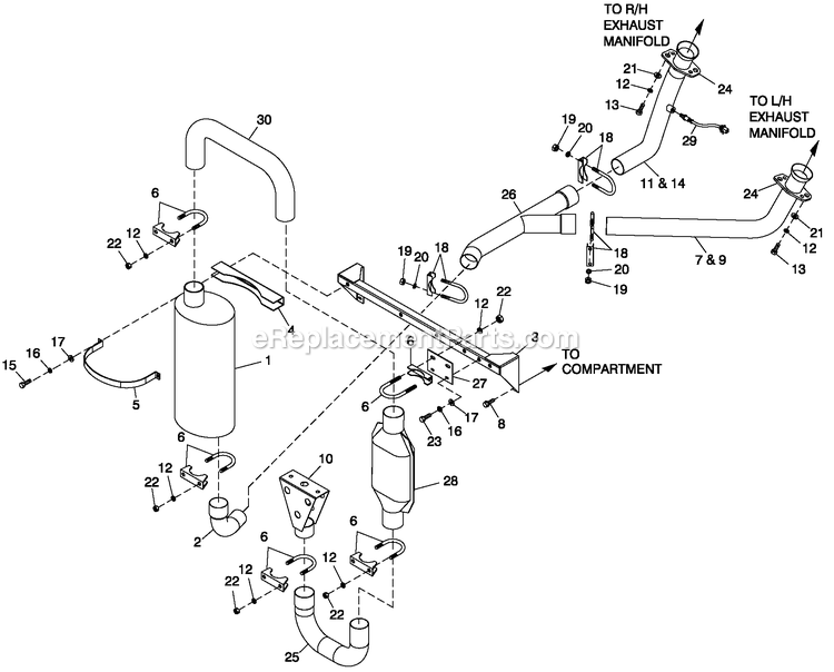 Muffler Exhaust (2) Diagram and Parts List for HT04542GNAX (6708400)(2011) Generac Generator