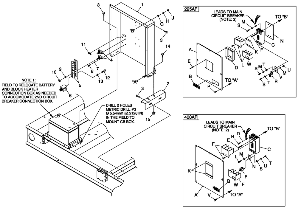 Connection Box 225/400af Diagram and Parts List for QT07068ANANA (5217447)(2008) Generac Generator