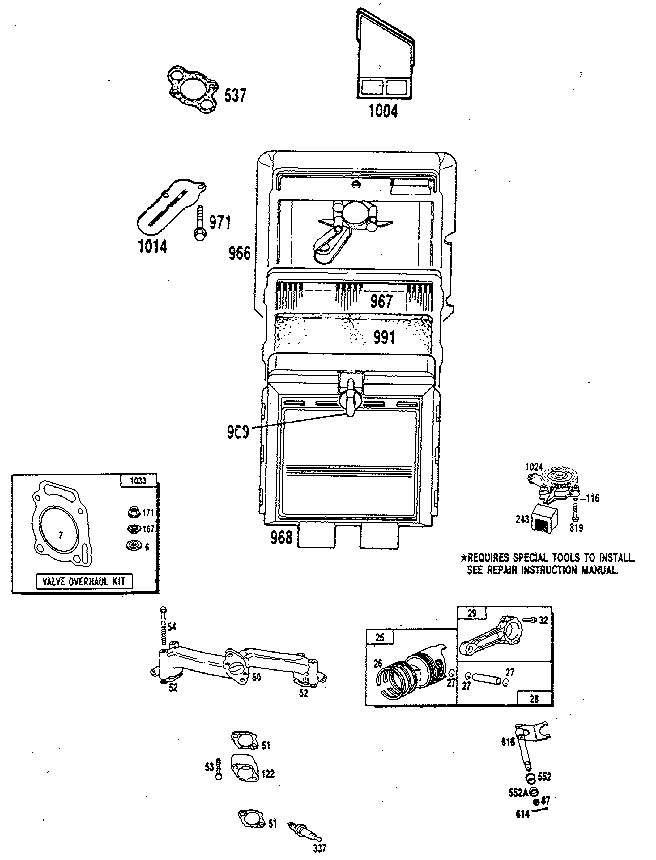V-twin engine Diagram and Parts List for 9011-1  Generac Generator