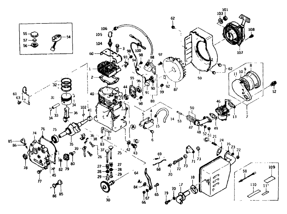 Kawasaki 4-Cycle Engine Model Nbr. Fa130 Diagram and Parts List for G1600 (8835-0)(8835-0) Generac Generator
