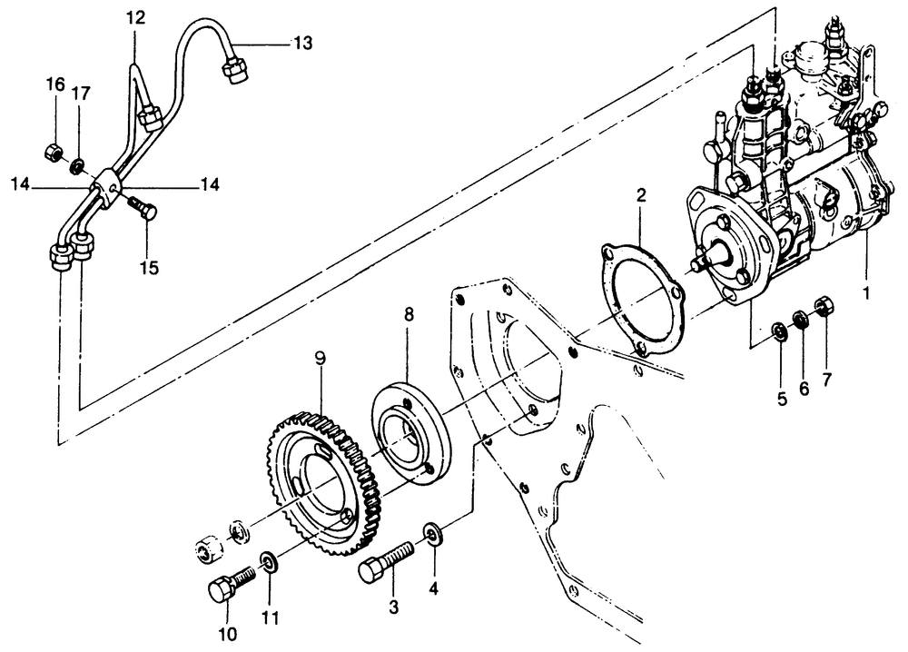 Fuel Injection Pump Drive Components Diagram and Parts List for 1010-A  Generac Welder