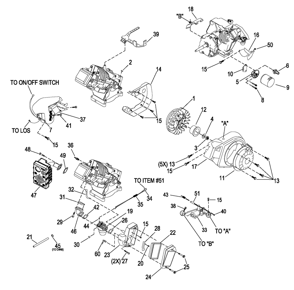 Exploded View, Gh2200 Engine Trim Diagram and Parts List for 0059290 (6283016 - 6319095)(2011) Generac Generator