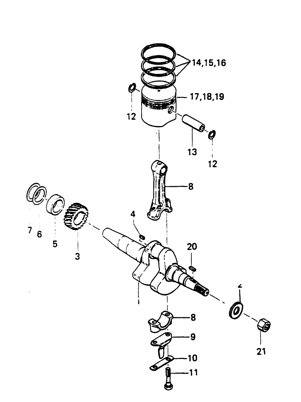 Crankshaft And Piston Diagram and Parts List for 6754-0  Generac Generator