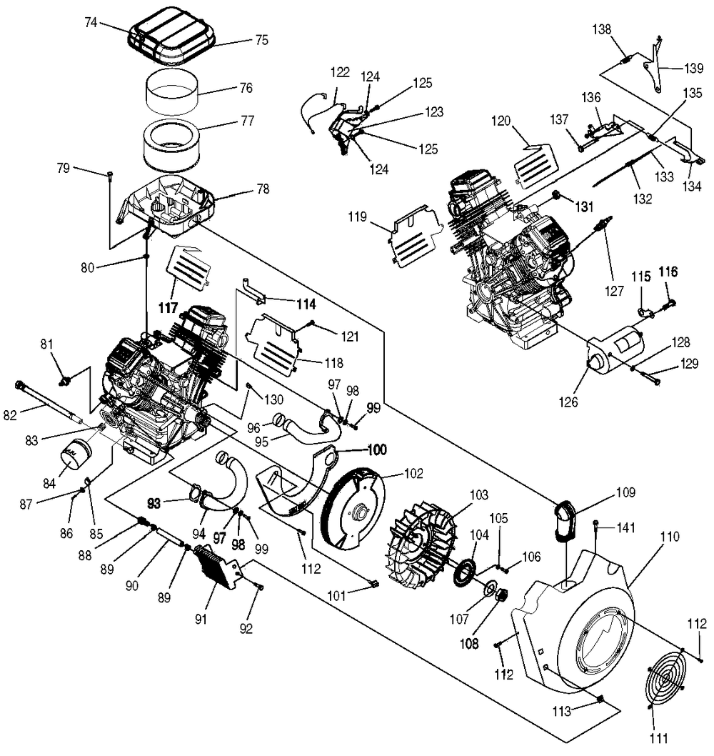 Engine 4 Diagram and Parts List for 0046730 (367600 - 3786968)(2014) Generac Generator