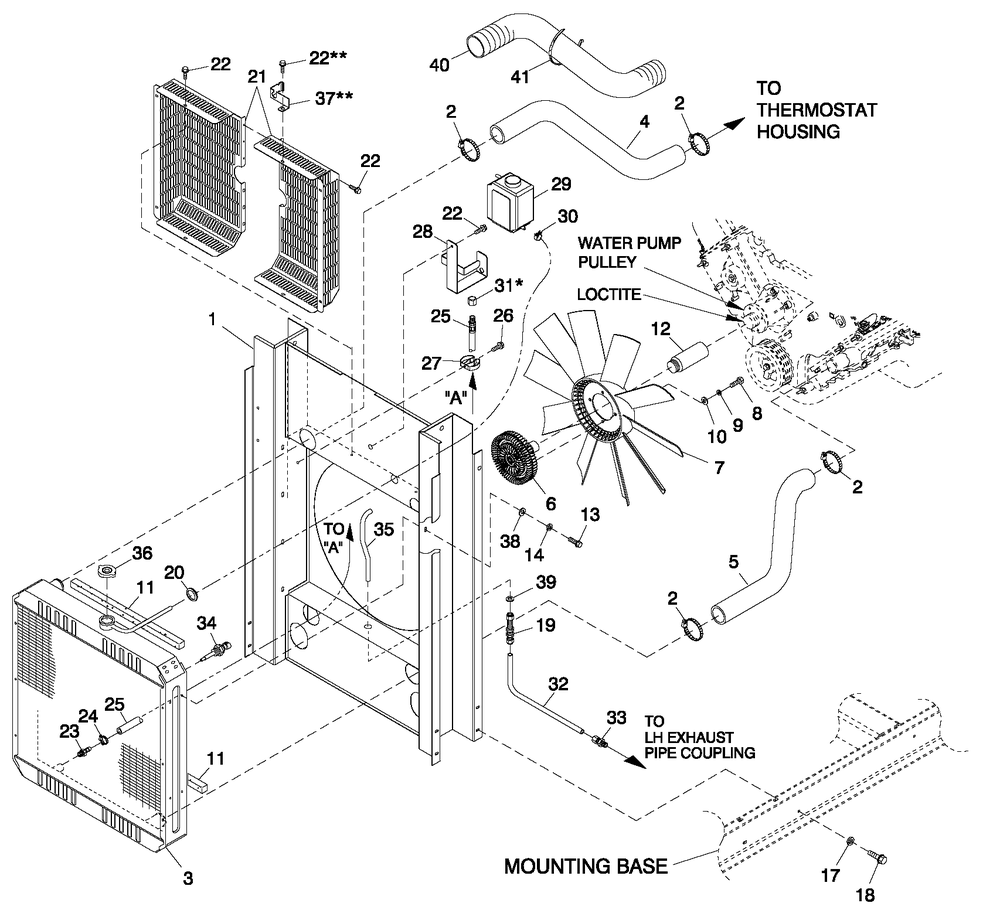 C3 Cooling Systerm And Fan Drive Diagram and Parts List for QT07068AVAY (6202188)(2010) Generac Generator