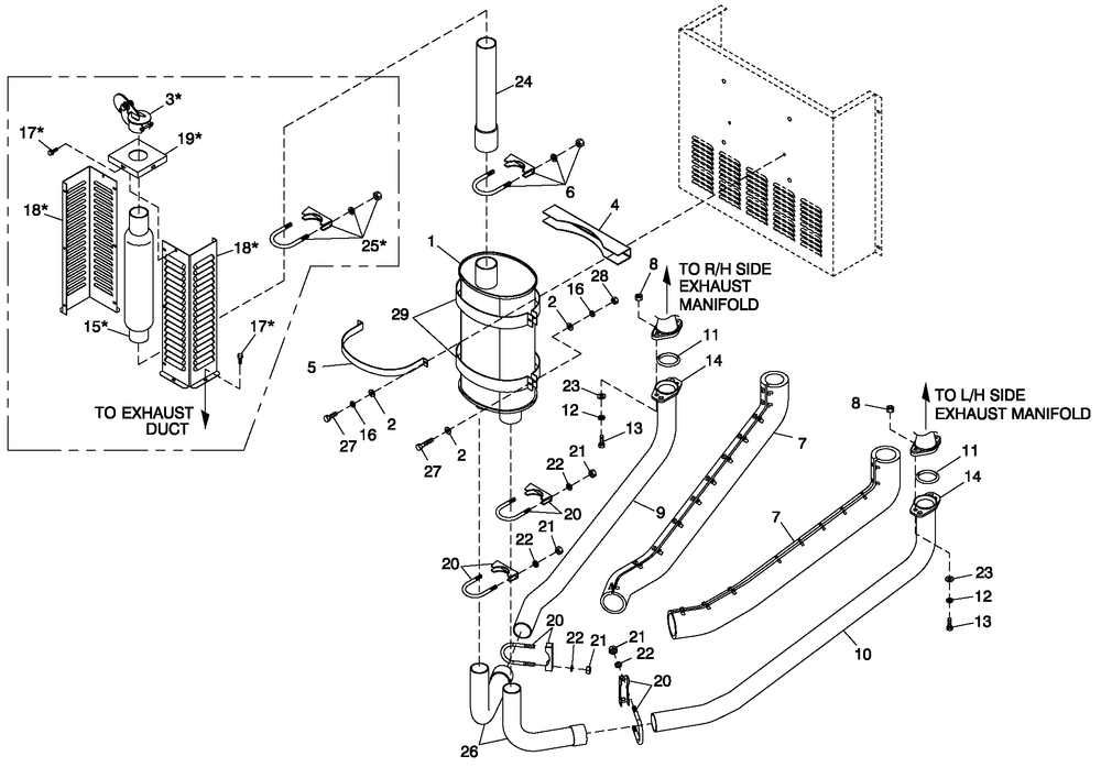 Muffler Exhaust Cpl 50kw Diagram and Parts List for CT06030ANAN (1907V23210 - 4807V25565)(2007) Generac Generator