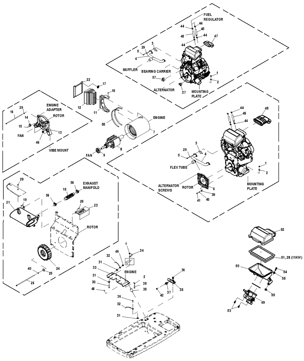 Generator Diagram and Parts List for 0062600 (8361598 - 9007839)(2014) Generac Generator