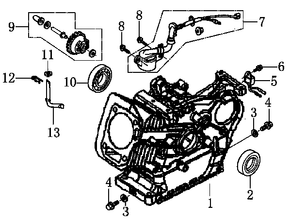 Crankcase Diagram and Parts List for 0060001 (8276464A - 9292217A)(2014) Generac Generator