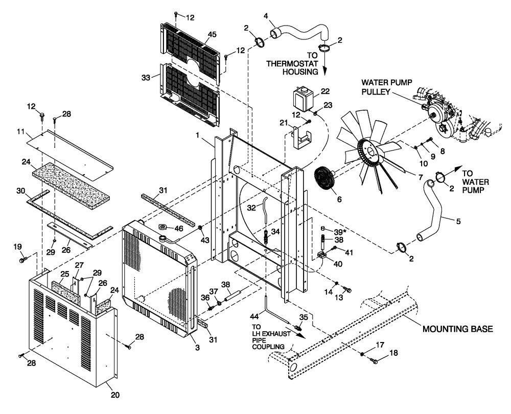 C2 Cooling System And Fan Drive Diagram and Parts List for 0052230 (4332300 - 4332311)(2005) Generac Generator