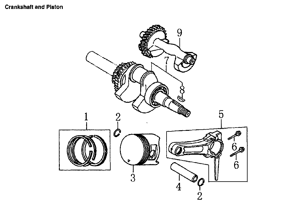 Crankshaft & piston Diagram and Parts List for 006673-0  Generac Generator
