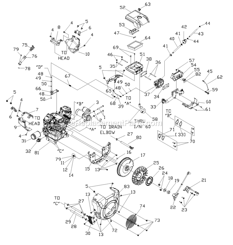 Engine Block Gth530 Xg Port (2) Diagram and Parts List for 0058021 (6230363 - 6230562)(2011) Generac Generator