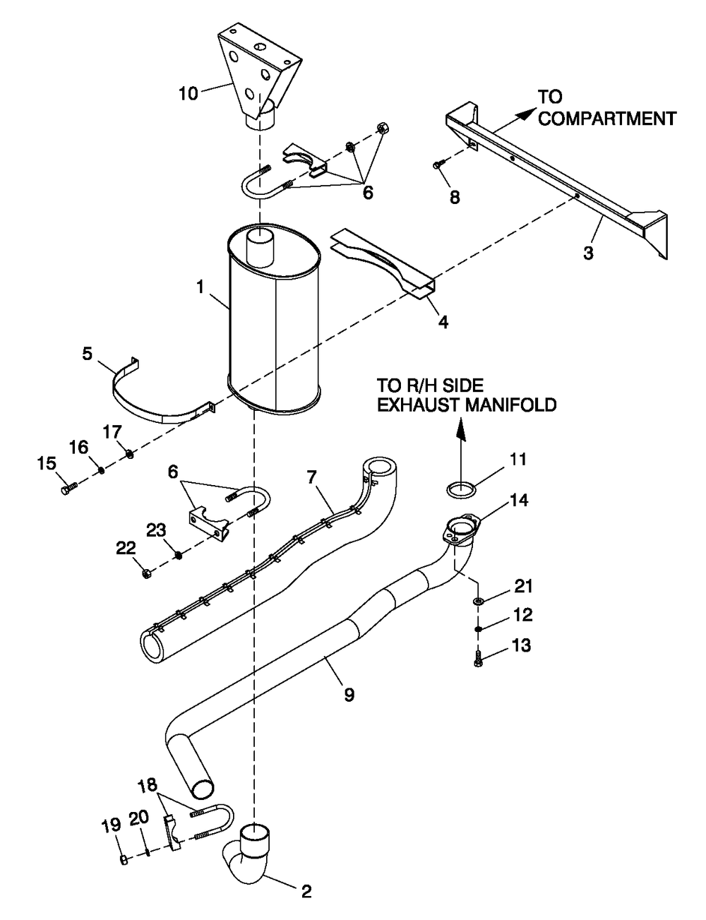Muffler Exhaust 2.4l 45kw C2 Diagram and Parts List for 0052600 (4362767 - 4399223)(2006) Generac Generator