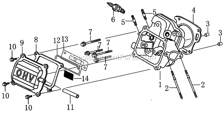 Cylinder Head Diagram and Parts List for G0060221 (7457775)(2016) Generac Generator