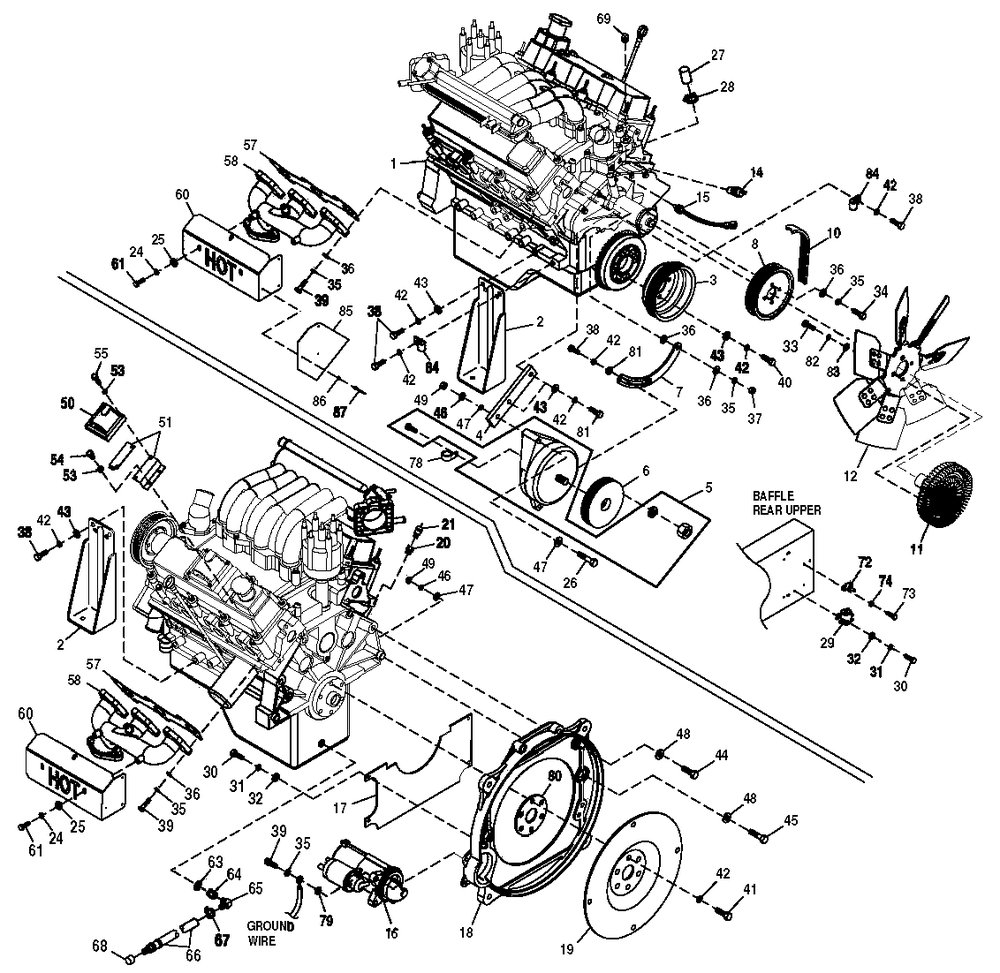 Engine Diagram and Parts List for 0049882 (4060538 - 4163236)(2005) Generac Generator