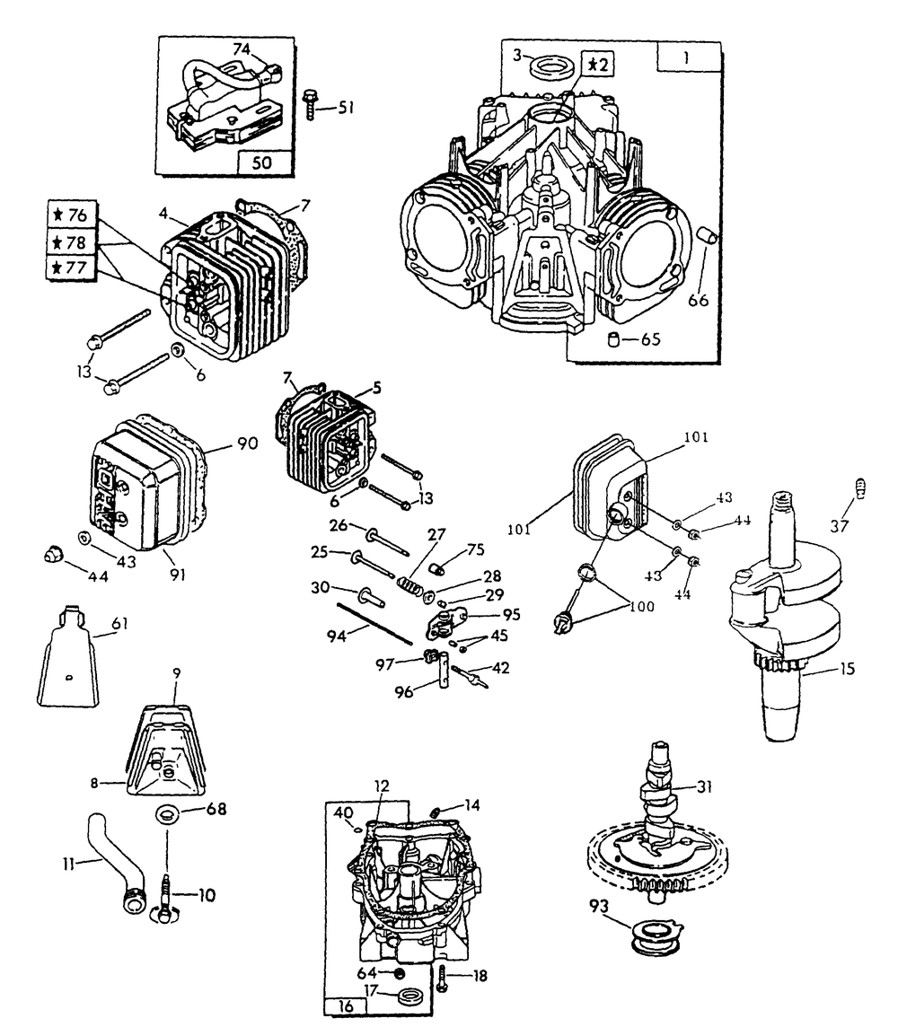 Gn-Engine (Long Block) (Part I) Diagram and Parts List for 0896-1  Generac Generator