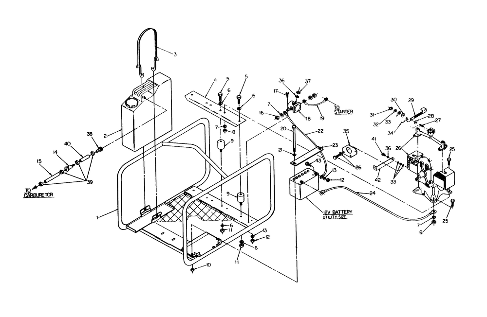 Mounting Base Assembly Diagram and Parts List for 6959-0  Generac Welder