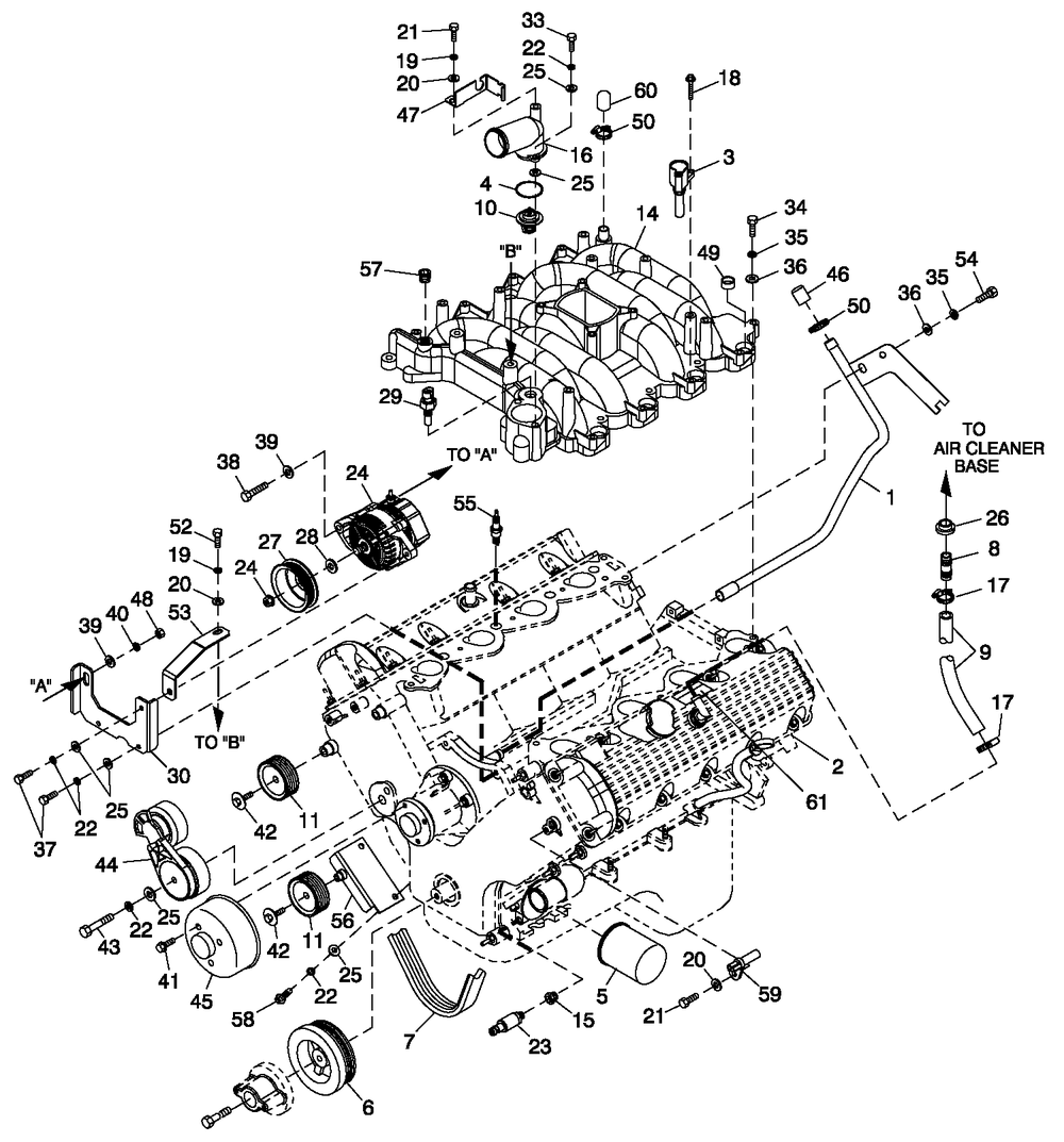 Engine Common Parts L/H Side 4.6l G3 Fwd Qt Diagram and Parts List for BT08046JNSN (3208V28959)(2008) Generac Generator