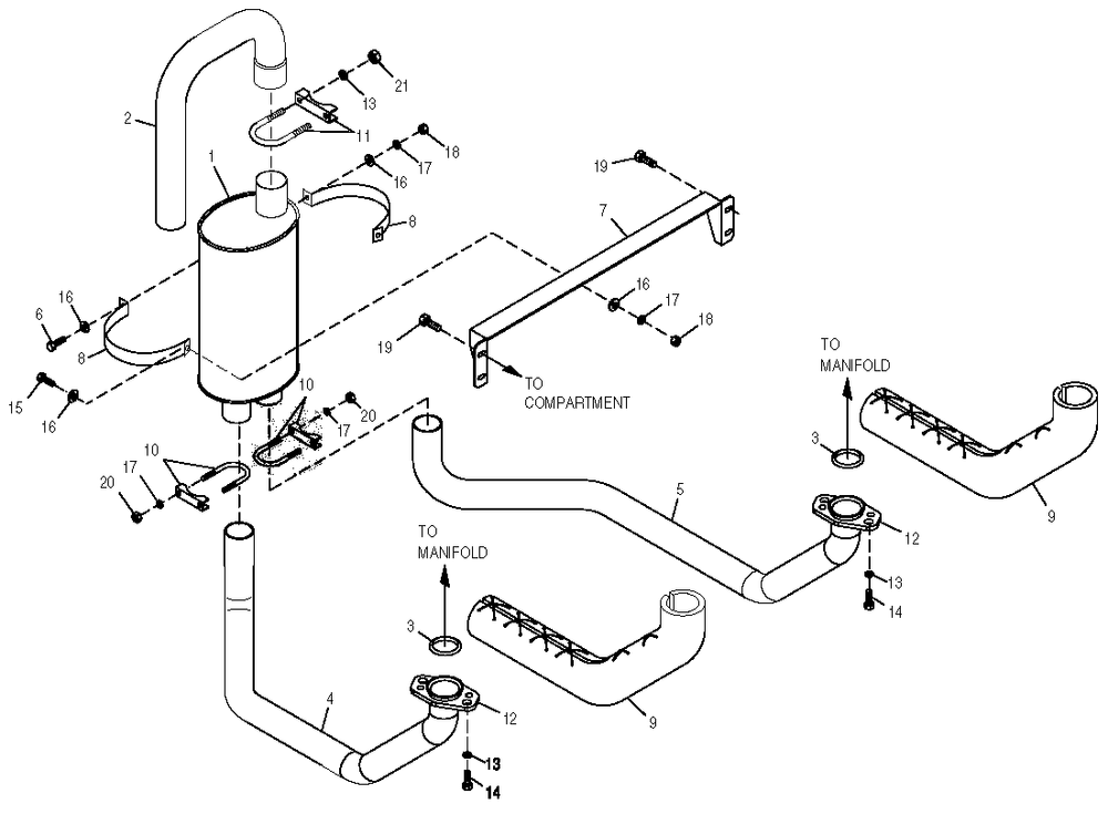 Muffler Diagram and Parts List for 0049175 (4163305 - 4269489)(2007) Generac Generator
