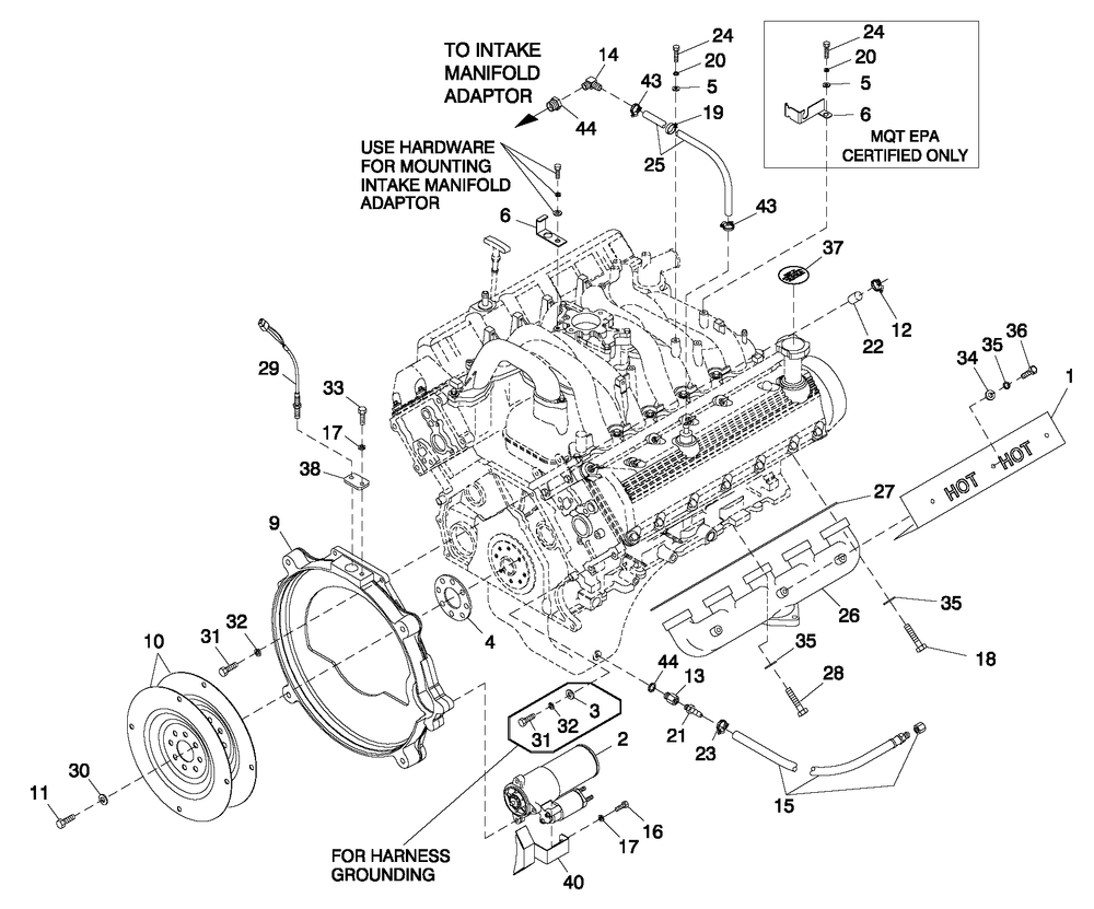 Engine Common Parts R/H Side Diagram and Parts List for ET15068AVAY (5955880)(2010) Generac Generator