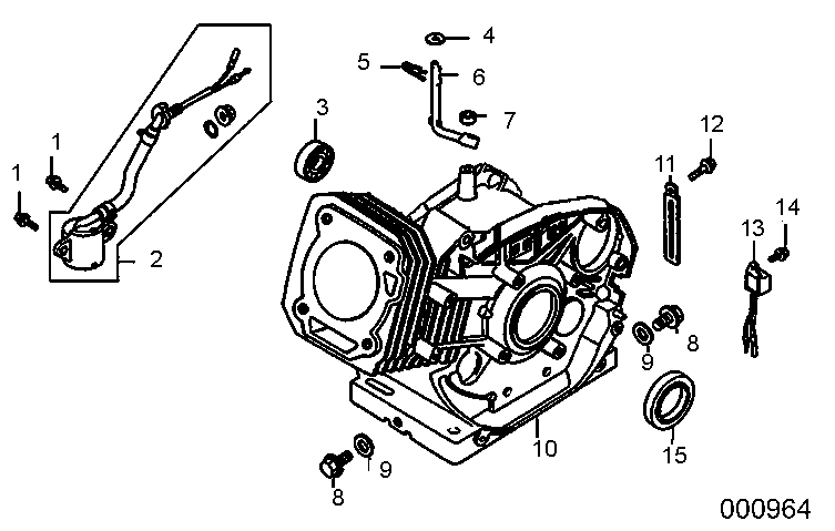 Crankcase Assembly Diagram and Parts List for 0069310 (9999124 - 10041326)(2015) Generac Generator