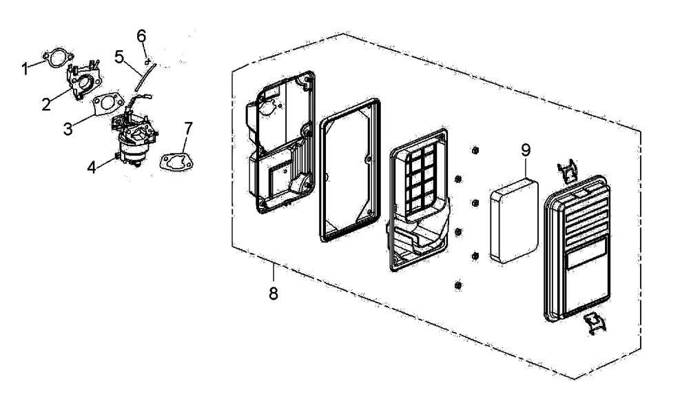 Carburetor And Air Cleaner Diagram and Parts List for 0060361 (7513143A - 7514582A)(2012) Generac Generator