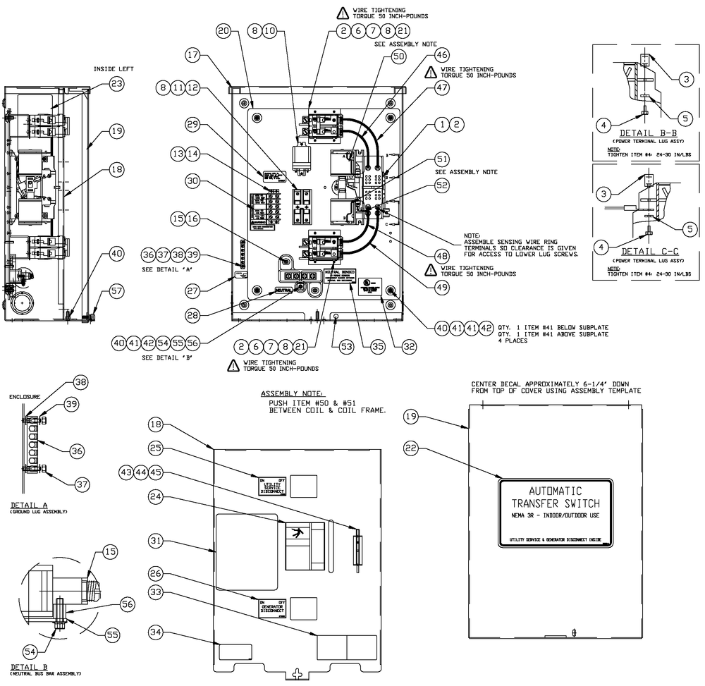 Transfer Switch Assembly 1 Diagram and Parts List for 0054160 (4952411 - 5010256)(2008) Generac Generator