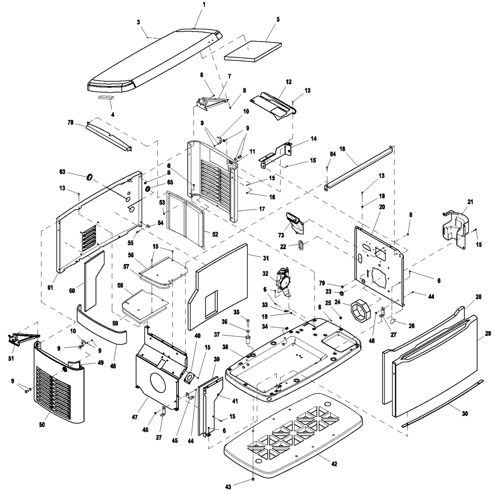 Enclosure Diagram and Parts List for 0062600 (8361598 - 9007839)(2014) Generac Generator