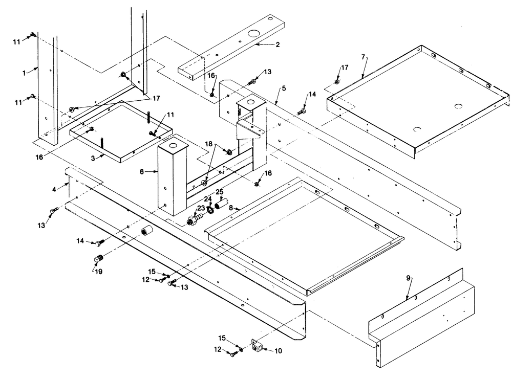 Mounting Base Diagram and Parts List for 1011-A  Generac Welder