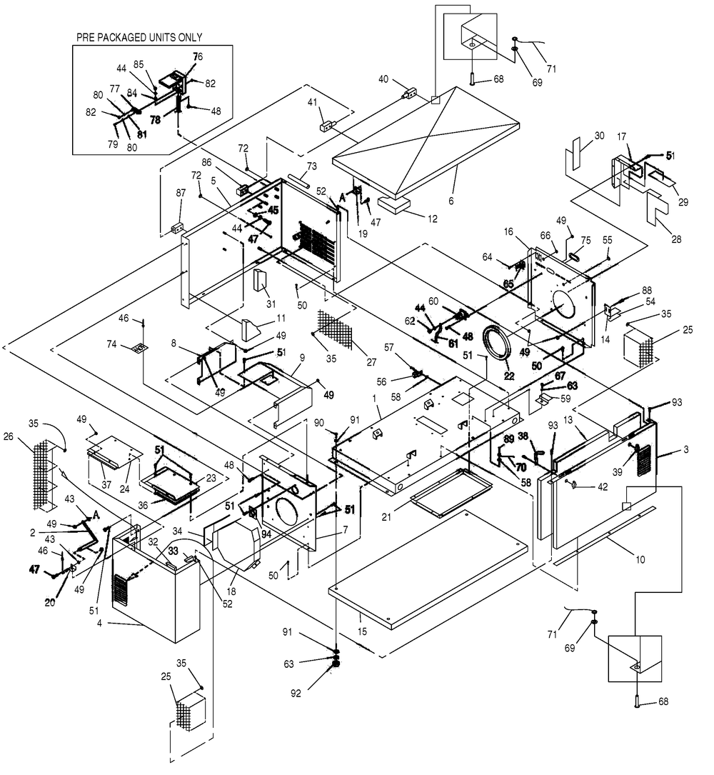 Enclosure Diagram and Parts List for 0047581 (3799920 - 3906499)(2004) Generac Generator
