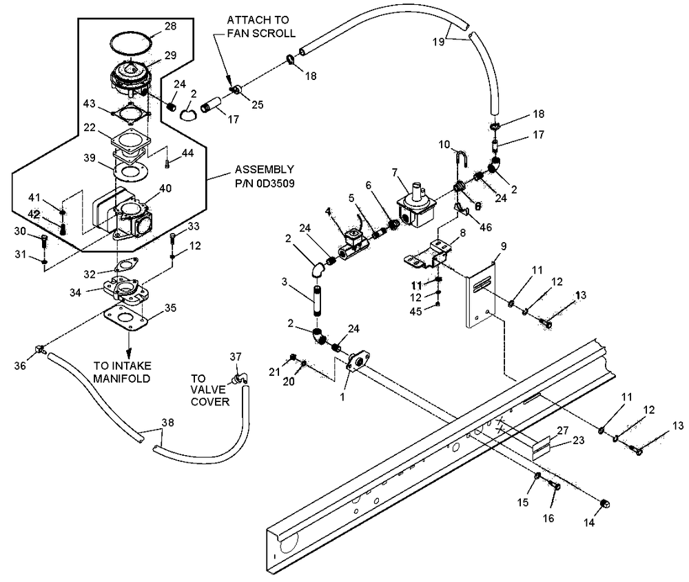4.3l Nat. Gas Fuel System Diagram and Parts List for 0047490 (3650293 - 3651545)(2002) Generac Generator