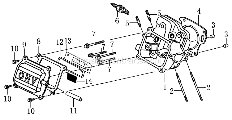 Cylinder Head Diagram and Parts List for 006024R2 (8199720)(2015) Generac Generator