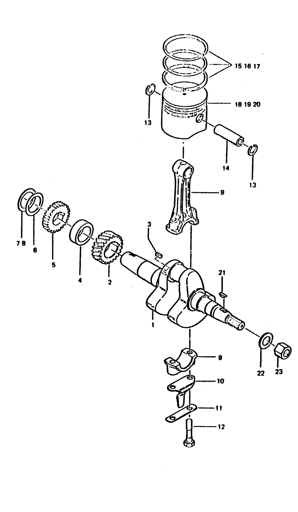 Crankshaft And Piston Diagram and Parts List for 6897-5  Generac Generator