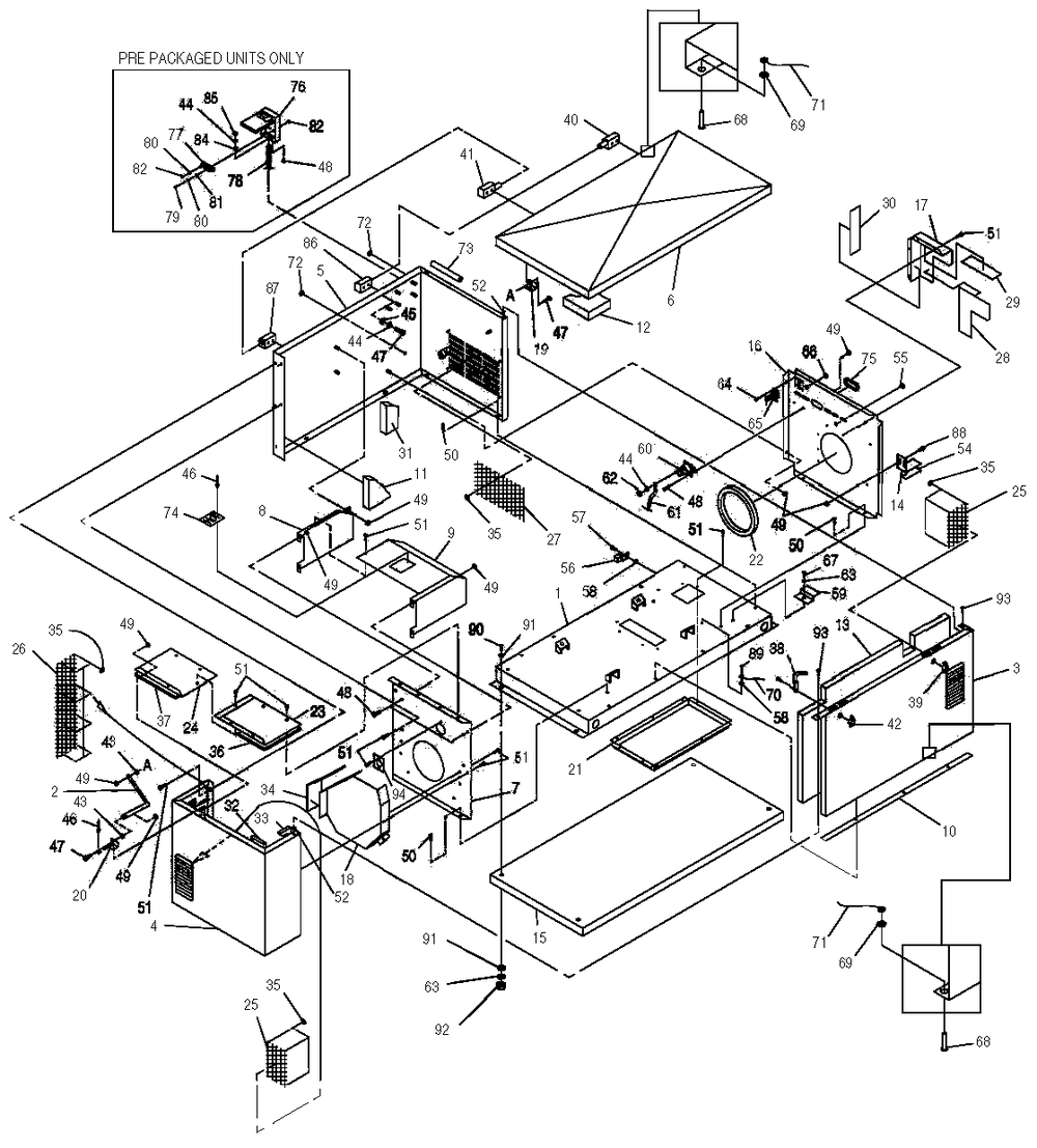 Enclosure Diagram and Parts List for 0046791 (3777645 - 3811388)(2003) Generac Generator