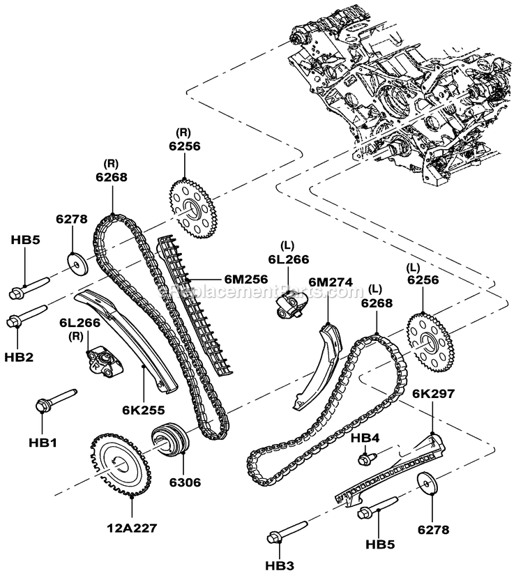 Gas Engine Timing Gears Diagram and Parts List for LT05554GVSNA (GXB00827 - )(2010) Generac Generator