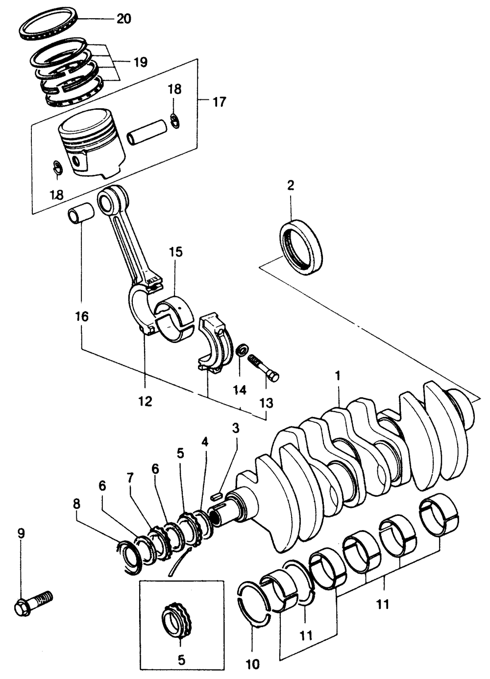 Crankshaft And Piston Diagram and Parts List for 1009-C  Generac Welder