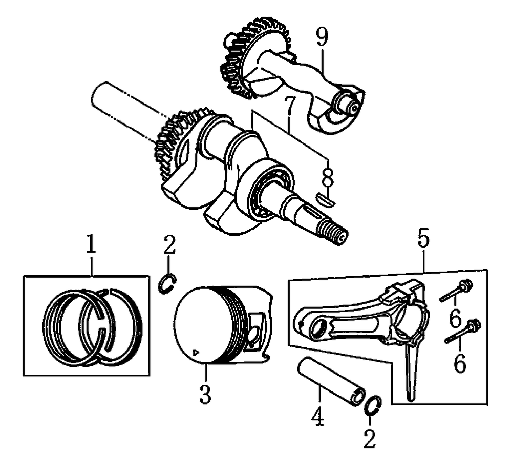 Crankshaft And Piston Diagram and Parts List for G0066740 (8991101A - 9449953A)(2016) Generac Generator